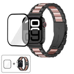 Dây đồng hồ thép không gỉ ba hạt với phim cong 3D, Dành cho Apple Watch Series 10 46mm, Dành cho Apple Watch Series 10 42mm, Dành cho Apple Watch Series 44mm, Dành cho Apple Watch Series 40mm