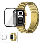 Dây đồng hồ thép không gỉ ba hạt với phim cong 3D, Dành cho Apple Watch Series 10 46mm, Dành cho Apple Watch Series 10 42mm, Dành cho Apple Watch Series 44mm, Dành cho Apple Watch Series 40mm