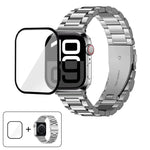 Dây đồng hồ thép không gỉ ba hạt với phim cong 3D, Dành cho Apple Watch Series 10 46mm, Dành cho Apple Watch Series 10 42mm, Dành cho Apple Watch Series 44mm, Dành cho Apple Watch Series 40mm
