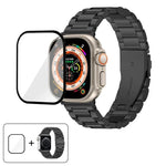 Dây đồng hồ thép không gỉ ba hạt với phim cong 3D, Dành cho Apple Watch Ultra 2 / 1 49mm, Dành cho Apple Watch Series 45mm, Dành cho Apple Watch Series 41mm, Dành cho Apple Watch Series 38mm