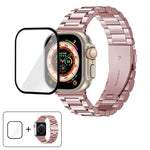 Dây đồng hồ thép không gỉ ba hạt với phim cong 3D, Dành cho Apple Watch Ultra 2 / 1 49mm, Dành cho Apple Watch Series 45mm, Dành cho Apple Watch Series 41mm, Dành cho Apple Watch Series 38mm