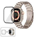Dây đồng hồ thép không gỉ ba hạt với phim cong 3D, Dành cho Apple Watch Ultra 2 / 1 49mm, Dành cho Apple Watch Series 45mm, Dành cho Apple Watch Series 41mm, Dành cho Apple Watch Series 38mm