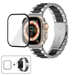 Dây đồng hồ thép không gỉ ba hạt với phim cong 3D, Dành cho Apple Watch Ultra 2 / 1 49mm, Dành cho Apple Watch Series 45mm, Dành cho Apple Watch Series 41mm, Dành cho Apple Watch Series 38mm