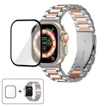 Dây đồng hồ thép không gỉ ba hạt với phim cong 3D, Dành cho Apple Watch Ultra 2 / 1 49mm, Dành cho Apple Watch Series 45mm, Dành cho Apple Watch Series 41mm, Dành cho Apple Watch Series 38mm