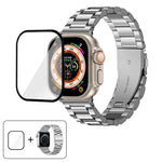 Dây đồng hồ thép không gỉ ba hạt với phim cong 3D, Dành cho Apple Watch Ultra 2 / 1 49mm, Dành cho Apple Watch Series 45mm, Dành cho Apple Watch Series 41mm, Dành cho Apple Watch Series 38mm
