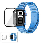 Dây đồng hồ thép không gỉ ba hạt với phim cong 3D, Dành cho Apple Watch Ultra 2 / 1 49mm, Dành cho Apple Watch Series 45mm, Dành cho Apple Watch Series 41mm, Dành cho Apple Watch Series 38mm