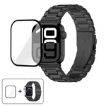 Dây đồng hồ thép không gỉ ba hạt với phim cong 3D, Dành cho Apple Watch Ultra 2 / 1 49mm, Dành cho Apple Watch Series 45mm, Dành cho Apple Watch Series 41mm, Dành cho Apple Watch Series 38mm