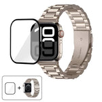 Dây đồng hồ thép không gỉ ba hạt với phim cong 3D, Dành cho Apple Watch Ultra 2 / 1 49mm, Dành cho Apple Watch Series 45mm, Dành cho Apple Watch Series 41mm, Dành cho Apple Watch Series 38mm