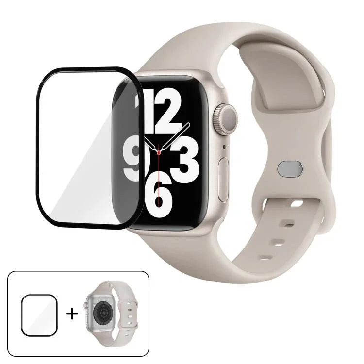 Dây đồng hồ silicone khóa bướm với phim cong 3D, Dành cho Apple Watch Series 40mm, Dành cho Apple Watch Ultra 2 / 1 49mm, Dành cho Apple Watch Series 45mm