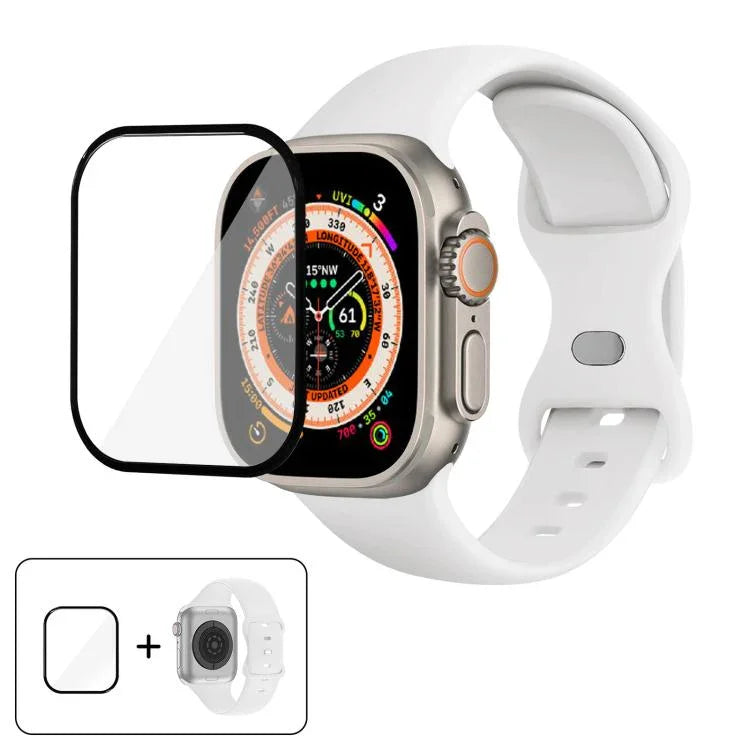 Dây đồng hồ silicone khóa bướm với phim cong 3D, Dành cho Apple Watch Series 40mm, Dành cho Apple Watch Ultra 2 / 1 49mm, Dành cho Apple Watch Series 45mm