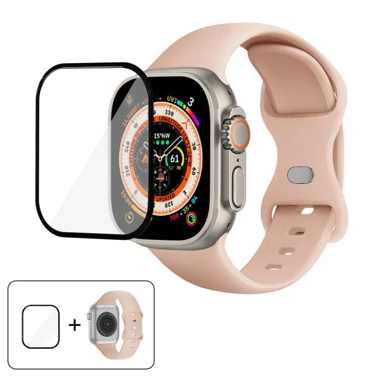 Dây đồng hồ silicone khóa bướm với phim cong 3D, Dành cho Apple Watch Series 40mm, Dành cho Apple Watch Ultra 2 / 1 49mm, Dành cho Apple Watch Series 45mm