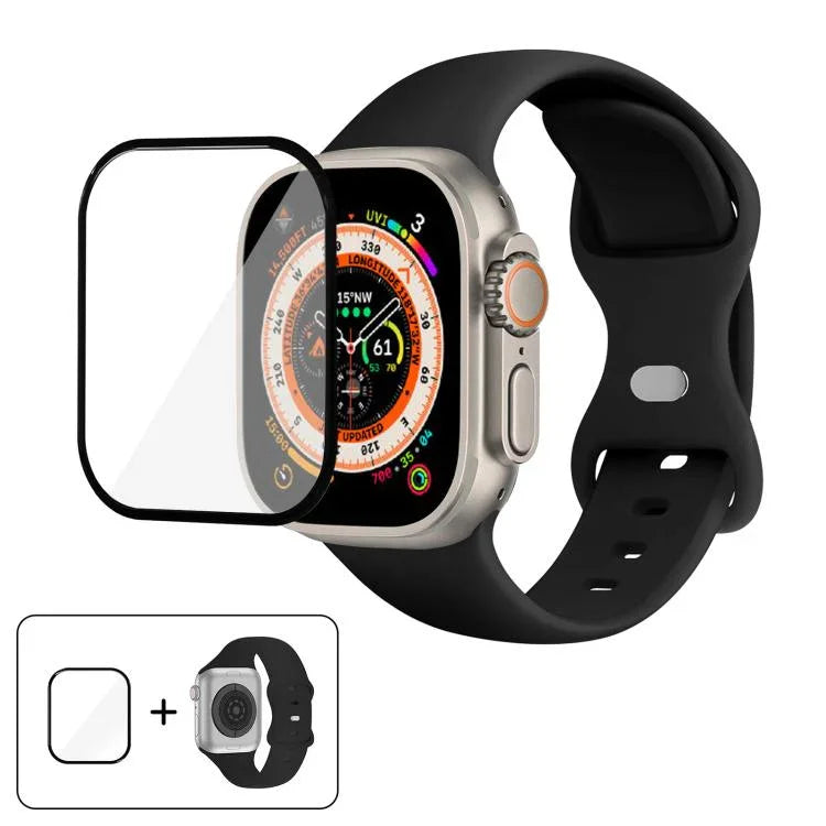 Dây đồng hồ silicone khóa bướm với phim cong 3D, Dành cho Apple Watch Series 40mm, Dành cho Apple Watch Ultra 2 / 1 49mm, Dành cho Apple Watch Series 45mm