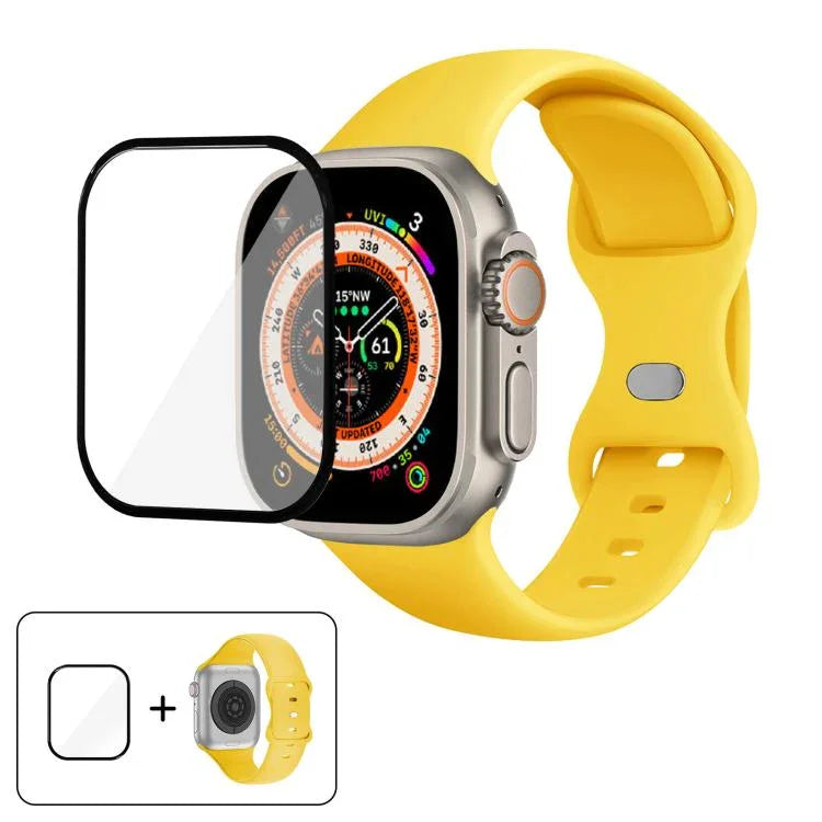 Dây đồng hồ silicone khóa bướm với phim cong 3D, Dành cho Apple Watch Series 40mm, Dành cho Apple Watch Ultra 2 / 1 49mm, Dành cho Apple Watch Series 45mm