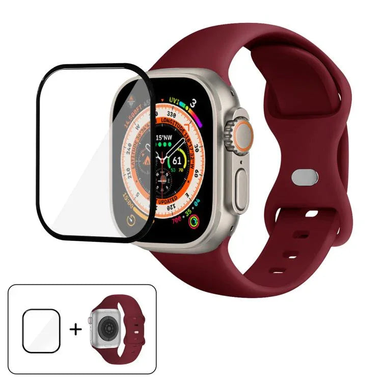 Dây đồng hồ silicone khóa bướm với phim cong 3D, Dành cho Apple Watch Series 40mm, Dành cho Apple Watch Ultra 2 / 1 49mm, Dành cho Apple Watch Series 45mm
