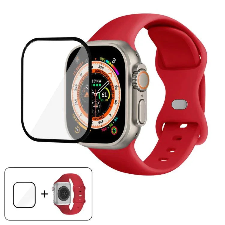 Dây đồng hồ silicone khóa bướm với phim cong 3D, Dành cho Apple Watch Series 40mm, Dành cho Apple Watch Ultra 2 / 1 49mm, Dành cho Apple Watch Series 45mm