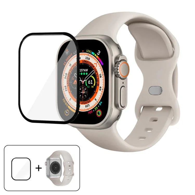 Dây đồng hồ silicone khóa bướm với phim cong 3D, Dành cho Apple Watch Series 40mm, Dành cho Apple Watch Ultra 2 / 1 49mm, Dành cho Apple Watch Series 45mm