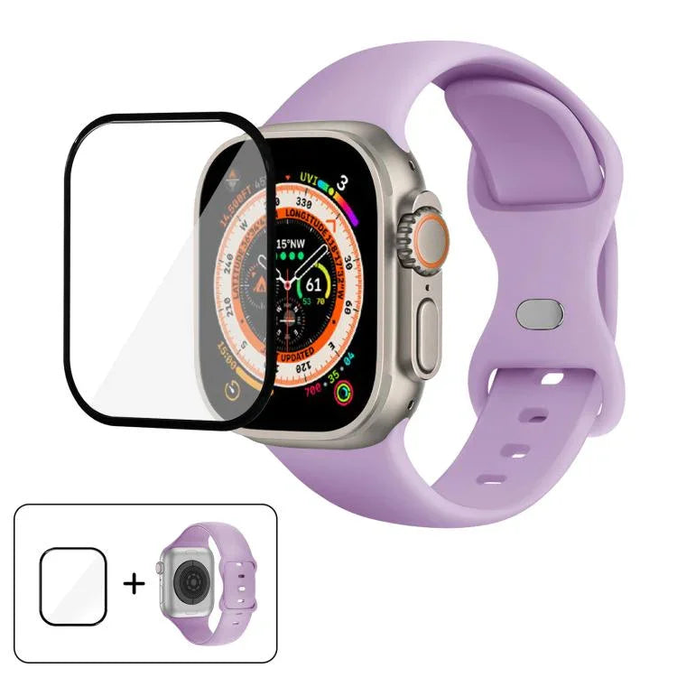 Dây đồng hồ silicone khóa bướm với phim cong 3D, Dành cho Apple Watch Series 40mm, Dành cho Apple Watch Ultra 2 / 1 49mm, Dành cho Apple Watch Series 45mm