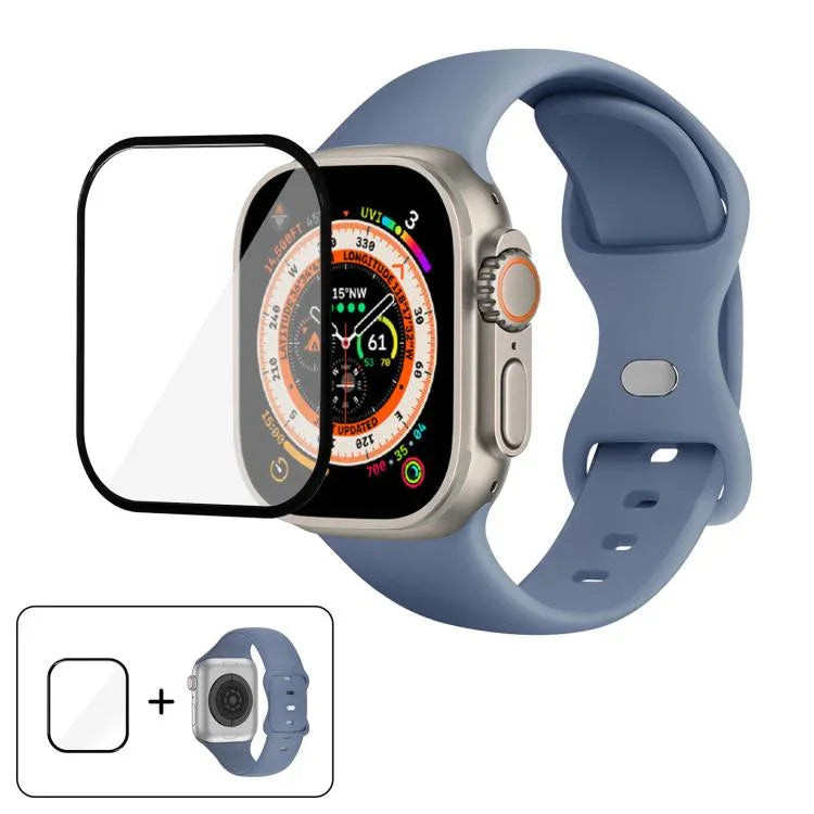 Dây đồng hồ silicone khóa bướm với phim cong 3D, Dành cho Apple Watch Series 40mm, Dành cho Apple Watch Ultra 2 / 1 49mm, Dành cho Apple Watch Series 45mm