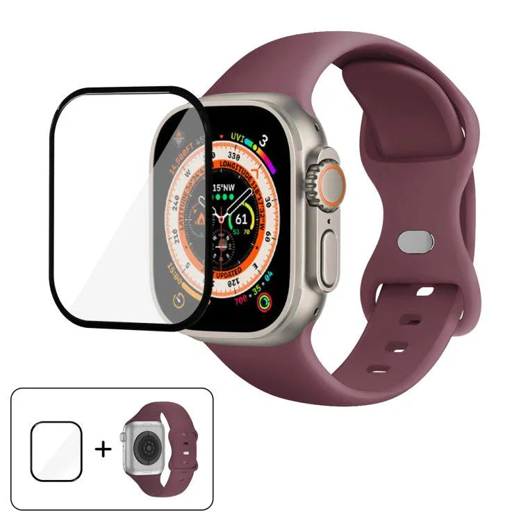 Dây đồng hồ silicone khóa bướm với phim cong 3D, Dành cho Apple Watch Series 40mm, Dành cho Apple Watch Ultra 2 / 1 49mm, Dành cho Apple Watch Series 45mm