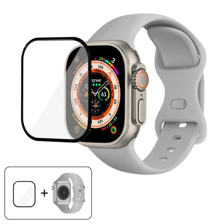 Dây đồng hồ silicone khóa bướm với phim cong 3D, Dành cho Apple Watch Series 40mm, Dành cho Apple Watch Ultra 2 / 1 49mm, Dành cho Apple Watch Series 45mm