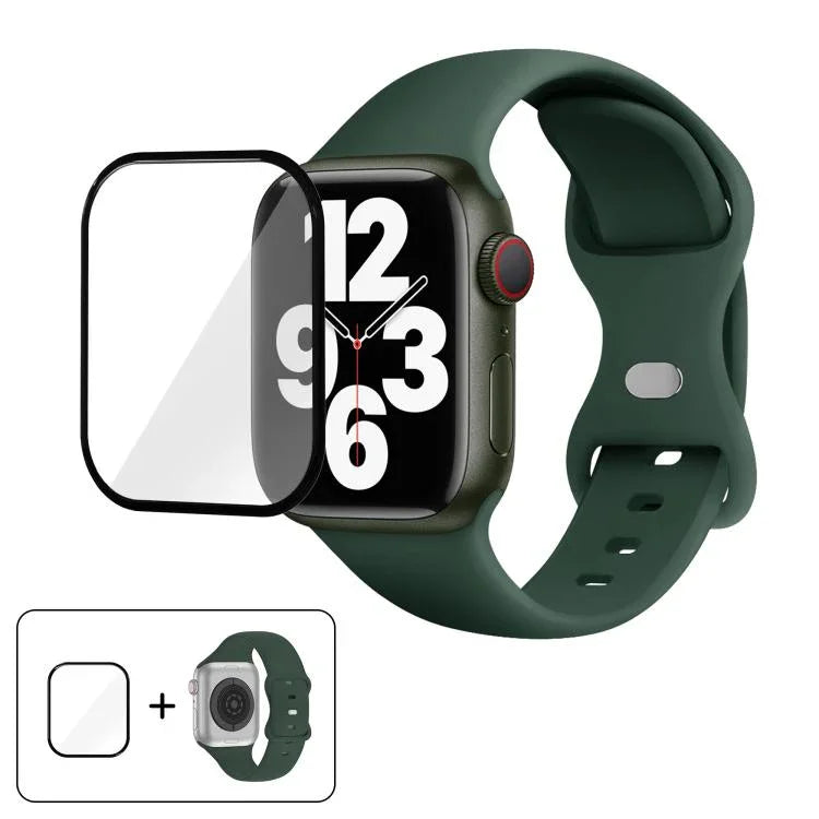 Dây đồng hồ silicone khóa bướm với phim cong 3D, Dành cho Apple Watch Series 41mm, Dành cho Apple Watch Series 38mm, Dành cho Apple Watch Series 42mm