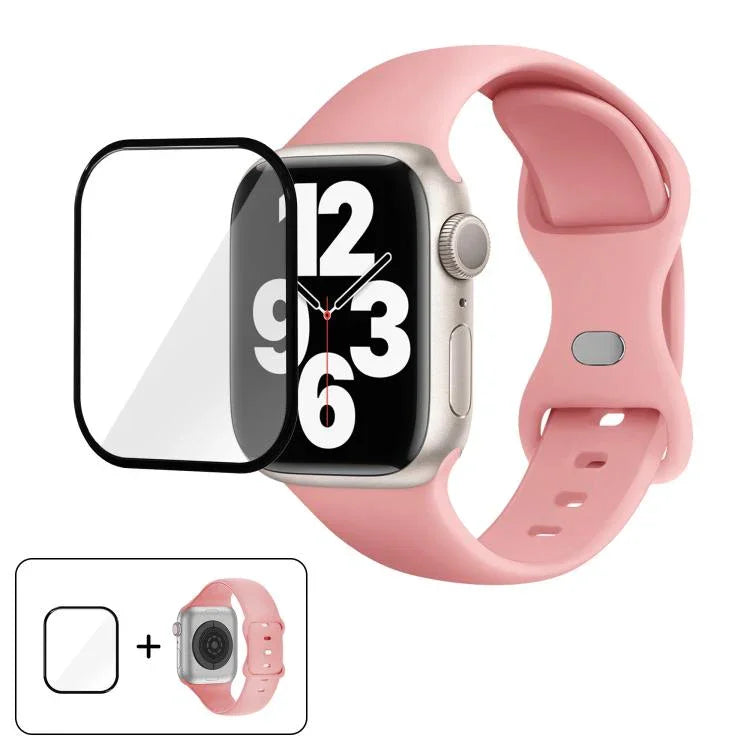 Dây đồng hồ silicone khóa bướm với phim cong 3D, Dành cho Apple Watch Series 41mm, Dành cho Apple Watch Series 38mm, Dành cho Apple Watch Series 42mm
