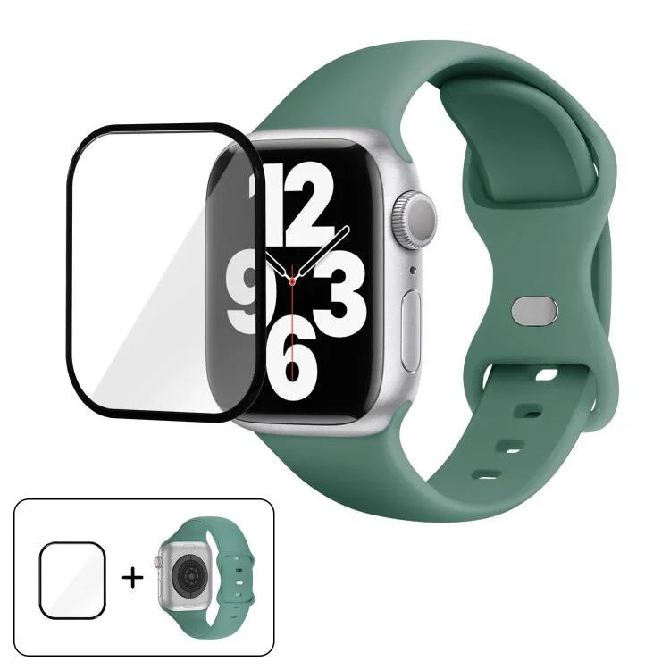 Dây đồng hồ silicone khóa bướm với phim cong 3D, Dành cho Apple Watch Series 41mm, Dành cho Apple Watch Series 38mm, Dành cho Apple Watch Series 42mm