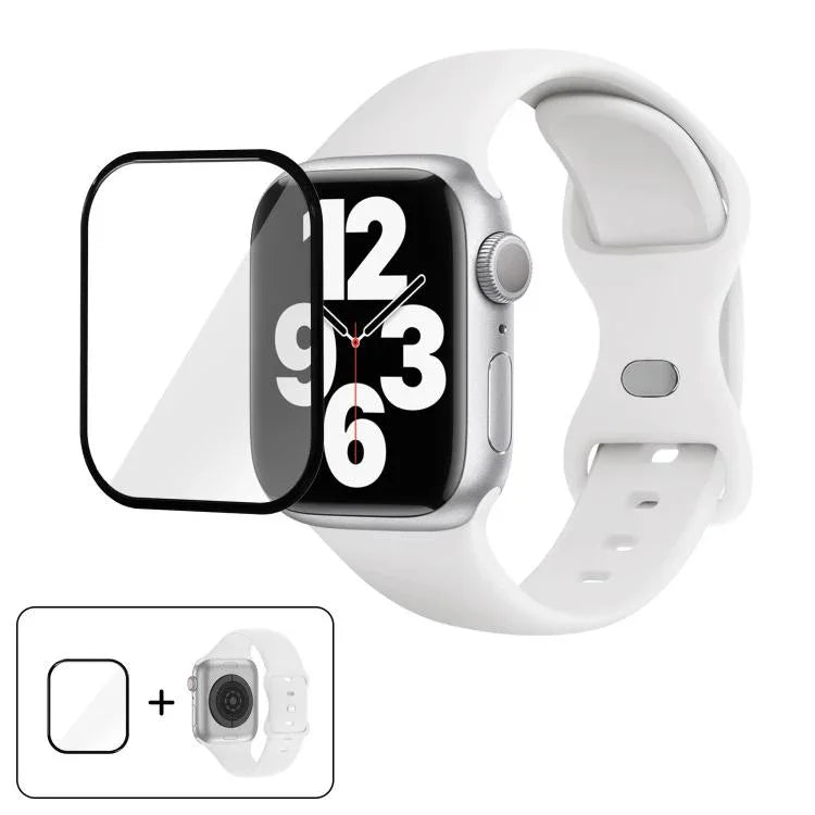 Dây đồng hồ silicone khóa bướm với phim cong 3D, Dành cho Apple Watch Series 41mm, Dành cho Apple Watch Series 38mm, Dành cho Apple Watch Series 42mm