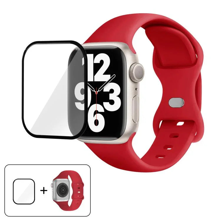 Dây đồng hồ silicone khóa bướm với phim cong 3D, Dành cho Apple Watch Series 41mm, Dành cho Apple Watch Series 38mm, Dành cho Apple Watch Series 42mm
