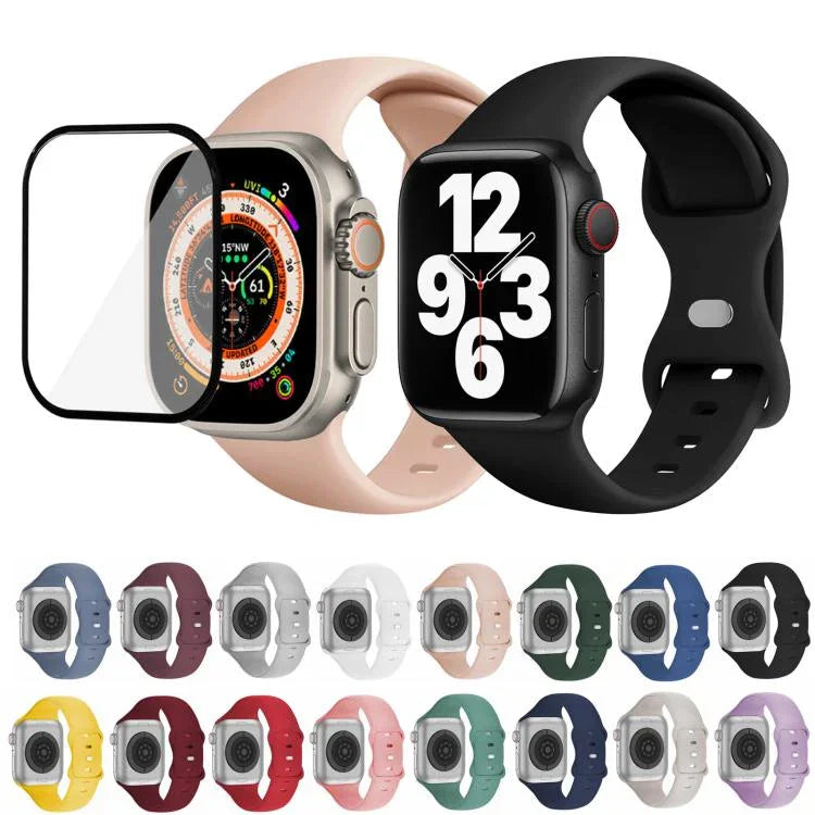 Dây đồng hồ silicone khóa bướm với phim cong 3D, Dành cho Apple Watch Series 40mm, Dành cho Apple Watch Ultra 2 / 1 49mm, Dành cho Apple Watch Series 45mm