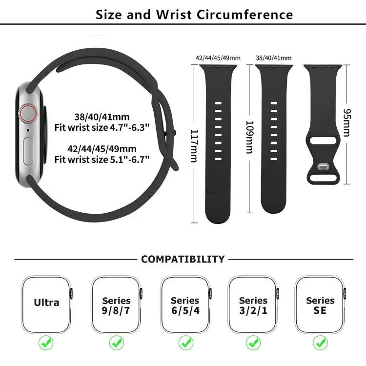 Dây đồng hồ silicone khóa bướm với phim cong 3D, Dành cho Apple Watch Series 41mm, Dành cho Apple Watch Series 38mm, Dành cho Apple Watch Series 42mm