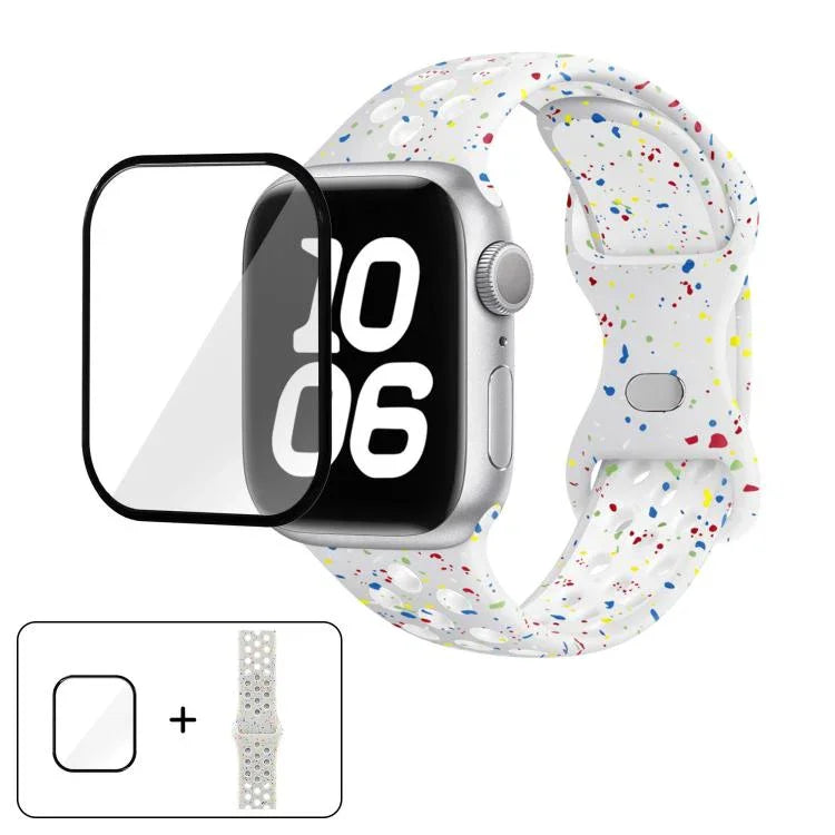 Dây đồng hồ silicone chấm màu khóa bướm với phim cong 3D, Dành cho Apple Watch Series 42mm