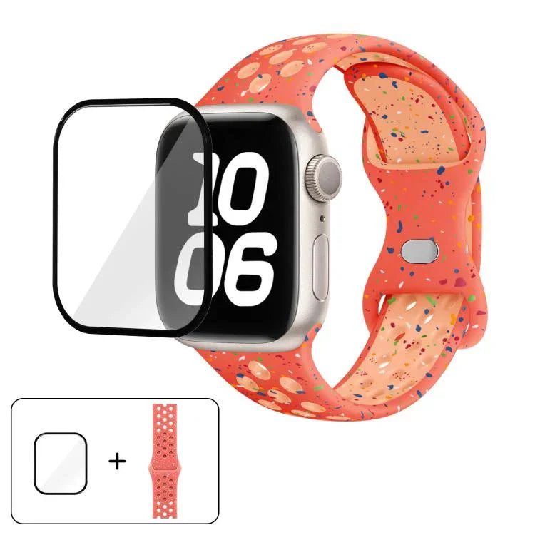 Dây đồng hồ silicone chấm màu khóa bướm với phim cong 3D, Dành cho Apple Watch Series 42mm