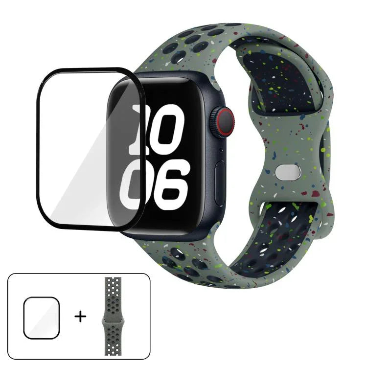 Dây đồng hồ silicone chấm màu khóa bướm với phim cong 3D, Dành cho Apple Watch Series 42mm
