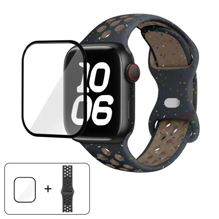 Dây đồng hồ silicone chấm màu khóa bướm với phim cong 3D, Dành cho Apple Watch Series 42mm