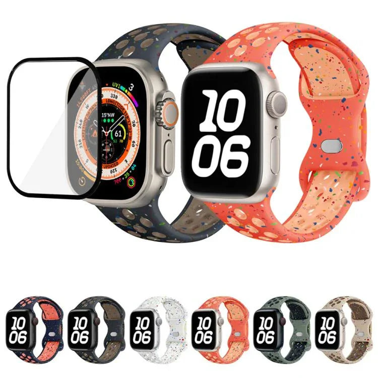 Dây đồng hồ silicone chấm màu khóa bướm với phim cong 3D, Dành cho Apple Watch Series 42mm