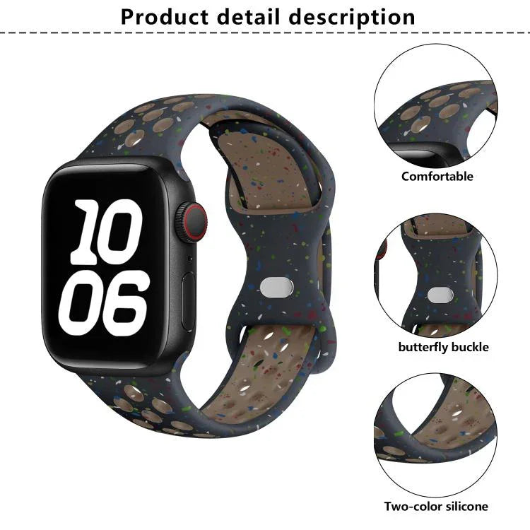 Dây đồng hồ silicone chấm màu khóa bướm với phim cong 3D, Dành cho Apple Watch Series 42mm