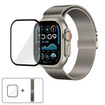 Dây đồng hồ thép không gỉ Milanese khóa dù với phim cong 3D, Dành cho Apple Watch Series 10 46mm, Dành cho Apple Watch Series 10 42mm, Dành cho Apple Watch Series 44mm, Dành cho Apple Watch Series 40mm, Dành cho Apple Watch Ultra 2 / 1 49mm