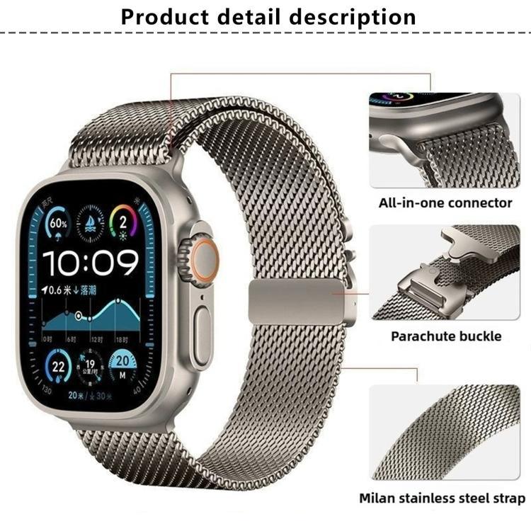 Dây đồng hồ thép không gỉ Milanese khóa dù với phim cong 3D, Dành cho Apple Watch Series 10 46mm, Dành cho Apple Watch Series 10 42mm, Dành cho Apple Watch Series 44mm, Dành cho Apple Watch Series 40mm, Dành cho Apple Watch Ultra 2 / 1 49mm