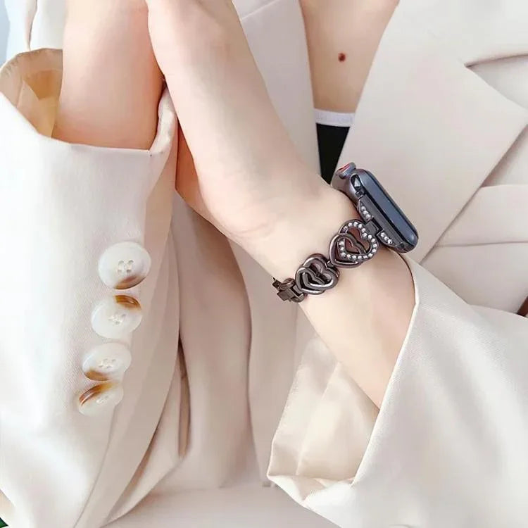 Dây đồng hồ kim loại kim cương trái tim đôi xDfind, Dành cho Apple Watch 42 / 44 / 45 / 46 / 49mm, Dành cho Apple Watch 38 / 40 / 41 / S10 42mm