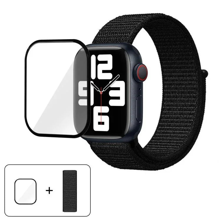 Dây đồng hồ vòng nylon cơ bản với phim cong 3D, Dành cho Apple Watch Series 10 46mm, Dành cho Apple Watch Series 10 42mm, Dành cho Apple Watch Series 44mm