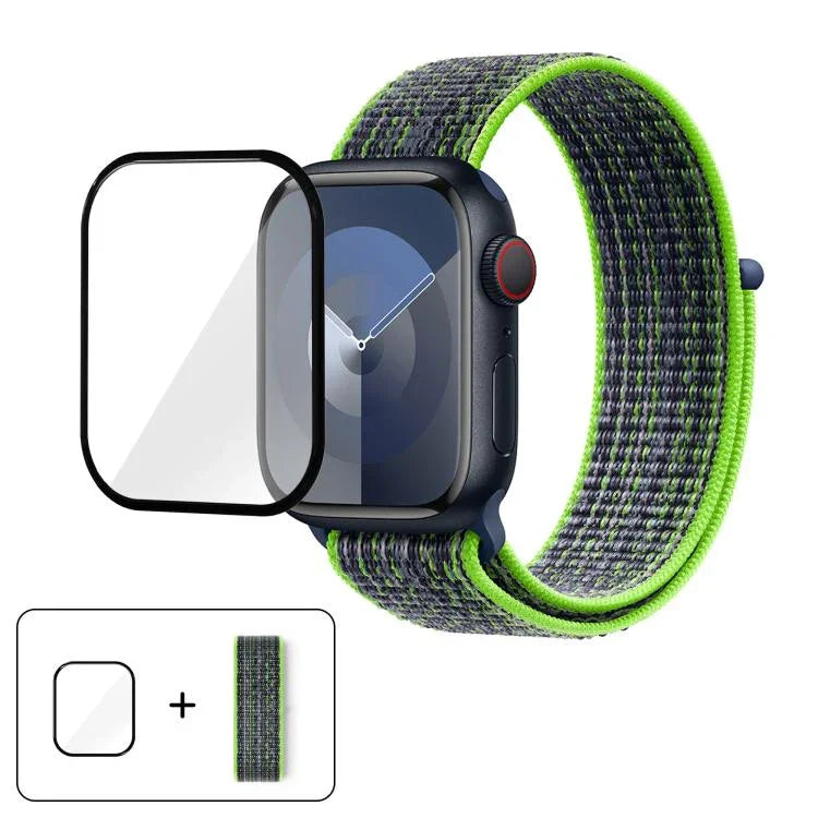 Dây đồng hồ vòng nylon cơ bản với phim cong 3D, Dành cho Apple Watch Series 10 46mm, Dành cho Apple Watch Series 10 42mm, Dành cho Apple Watch Series 44mm