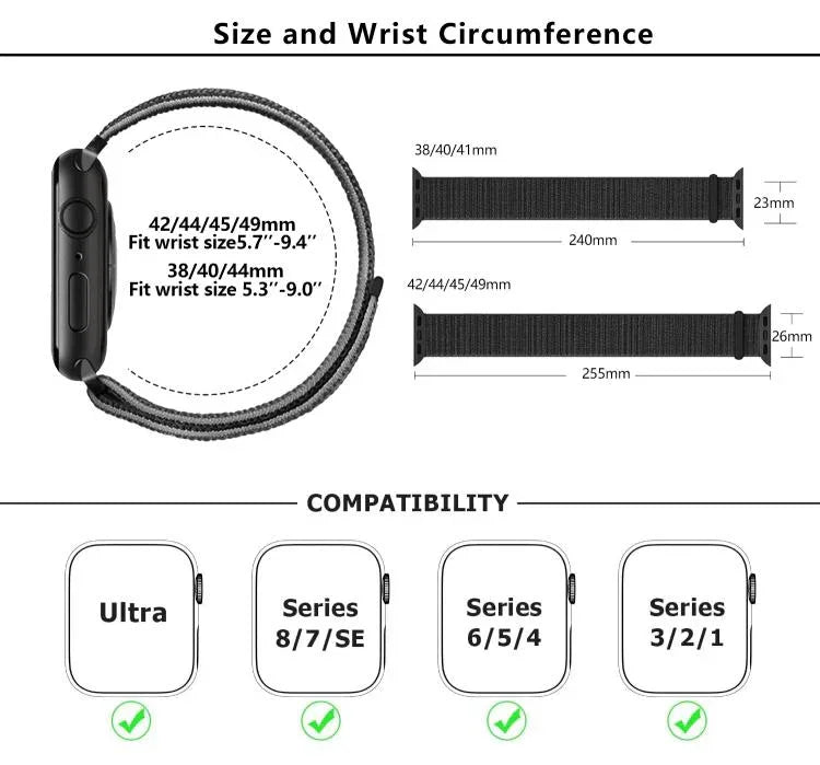 Dây đồng hồ vòng nylon cơ bản với phim cong 3D, Dành cho Apple Watch Series 10 46mm, Dành cho Apple Watch Series 10 42mm, Dành cho Apple Watch Series 44mm