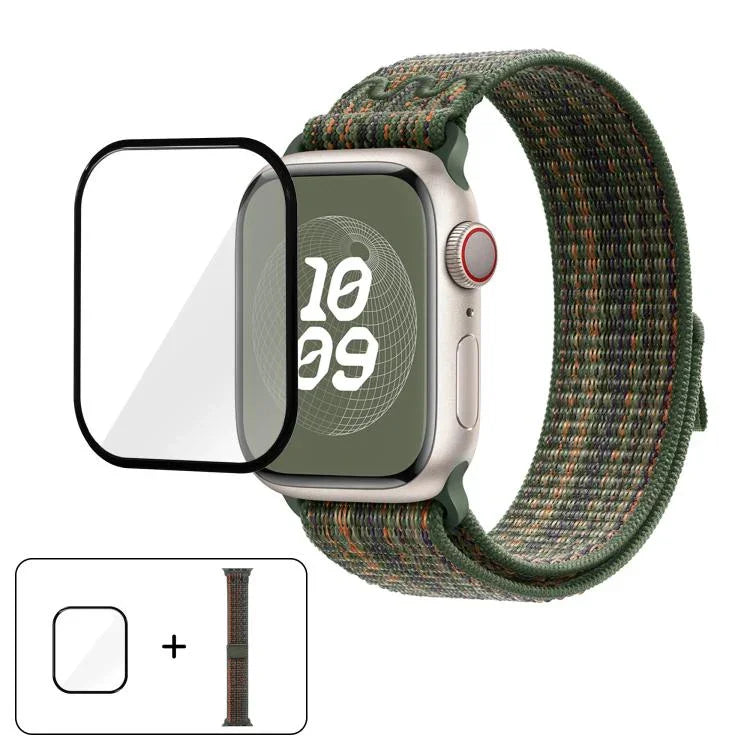 Dây đồng hồ vòng nylon với phim cong 3D, Dành cho Apple Watch Series 10 46mm, Dành cho Apple Watch Series 10 42mm, Dành cho Apple Watch Series 44mm