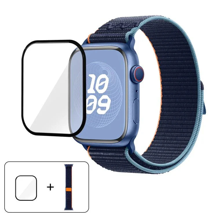 Dây đồng hồ vòng nylon với phim cong 3D, Dành cho Apple Watch Series 10 46mm, Dành cho Apple Watch Series 10 42mm, Dành cho Apple Watch Series 44mm