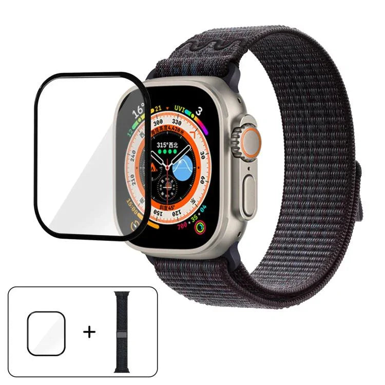 Dây đồng hồ vòng nylon với phim cong 3D, Dành cho Apple Watch Series 40mm, Dành cho Apple Watch Ultra 2 / 1 49mm, Dành cho Apple Watch Series 45mm
