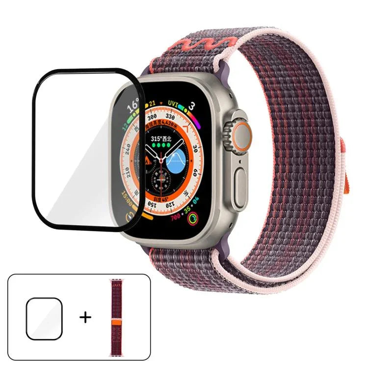 Dây đồng hồ vòng nylon với phim cong 3D, Dành cho Apple Watch Series 40mm, Dành cho Apple Watch Ultra 2 / 1 49mm, Dành cho Apple Watch Series 45mm