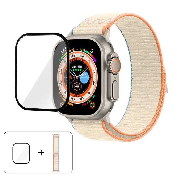 Dây đồng hồ vòng nylon với phim cong 3D, Dành cho Apple Watch Series 40mm, Dành cho Apple Watch Ultra 2 / 1 49mm, Dành cho Apple Watch Series 45mm