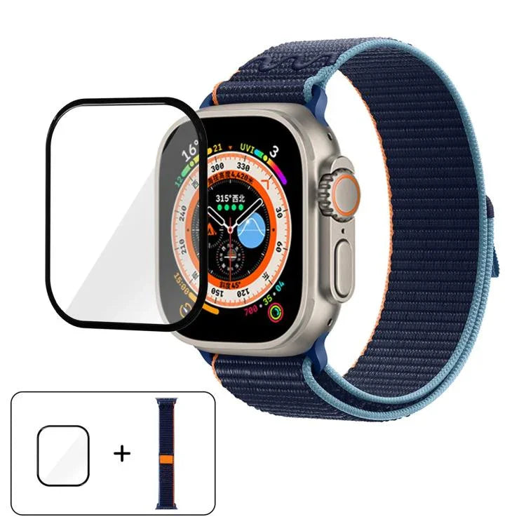 Dây đồng hồ vòng nylon với phim cong 3D, Dành cho Apple Watch Series 40mm, Dành cho Apple Watch Ultra 2 / 1 49mm, Dành cho Apple Watch Series 45mm