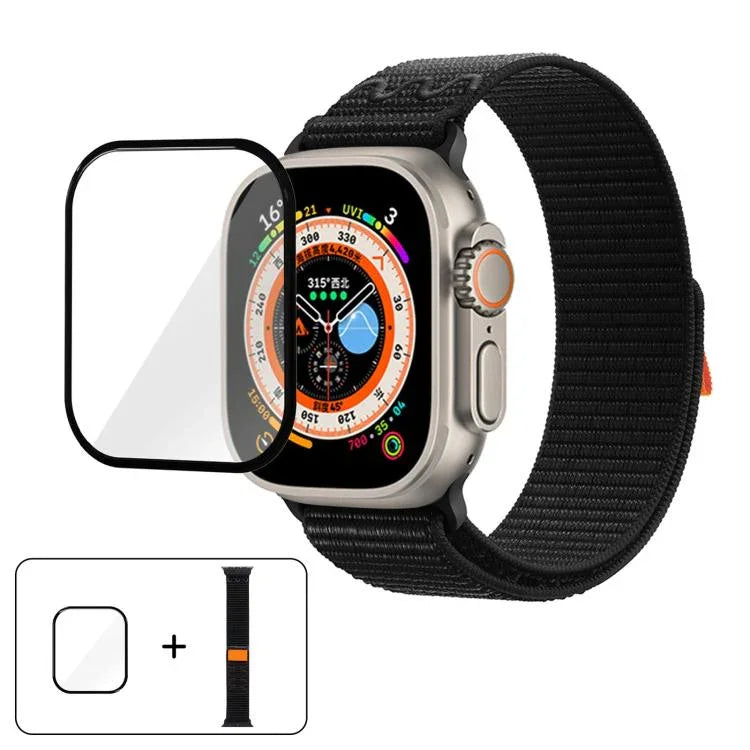 Dây đồng hồ vòng nylon với phim cong 3D, Dành cho Apple Watch Series 40mm, Dành cho Apple Watch Ultra 2 / 1 49mm, Dành cho Apple Watch Series 45mm